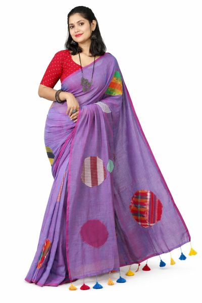 Purple Pure Handloom Cotton Saree From Bengal
