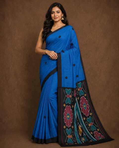 Royal Blue Pure Handloom Saree From Bengal