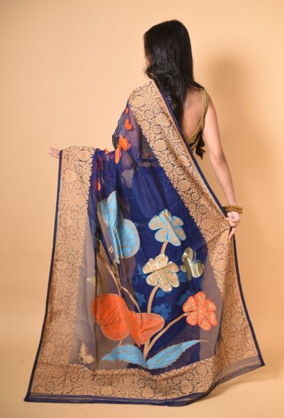 Cloud Burst Butterfly Dhakai Jamdani Saree From Bengal