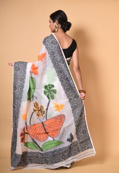 White Butterfly Dhakai Jamdani Saree From Bengal