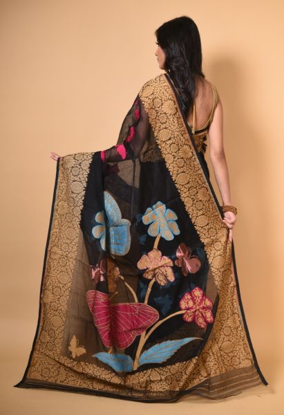 Black Butterfly Dhakai Jamdani Saree From Bengal