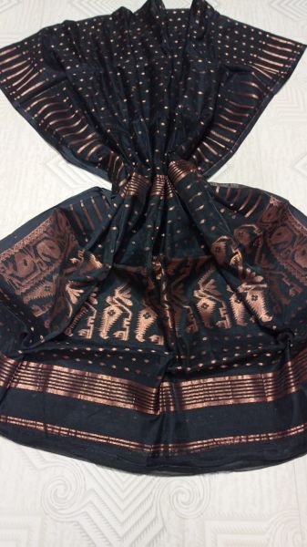 Black Butta Soft Jamdani Cotton Saree From Bengal