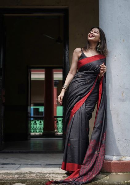 Black Barfi Pure Cotton Saree From Bengal