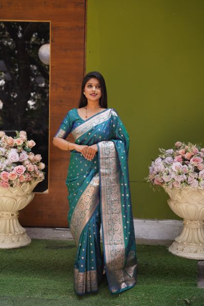 Green Katan Silk Body Butta Design Saree From Bengal