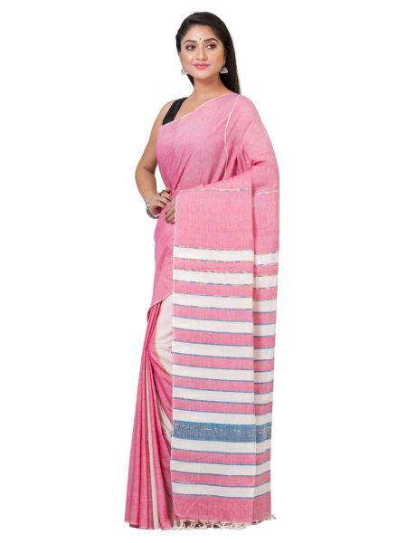 Pink Pure Handloom Khesh Cotton Saree From Bengal