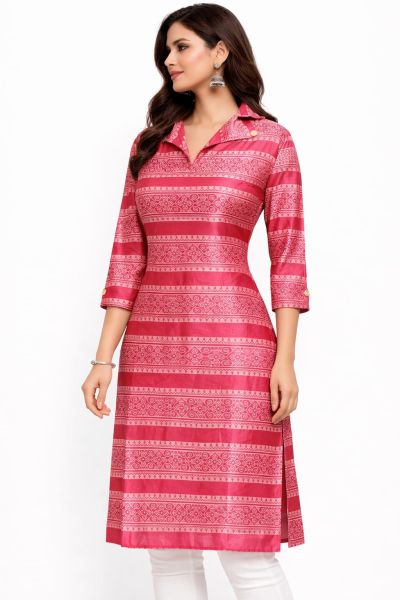 PinkPremium Bengal Modal Silk Kurti – Traditional Long Ethnic Kurta