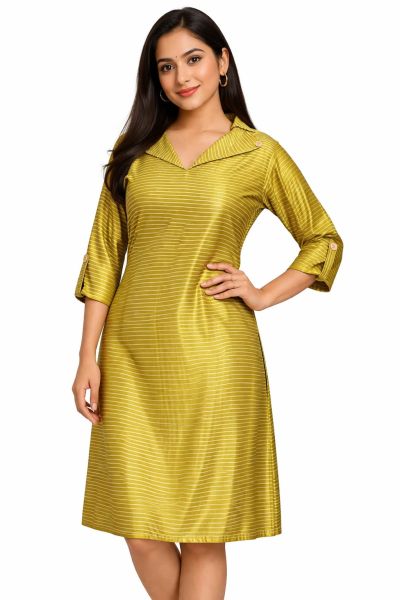 Yellow Premium Bengal Modal Silk Kurti – Traditional Long Ethnic Kurta