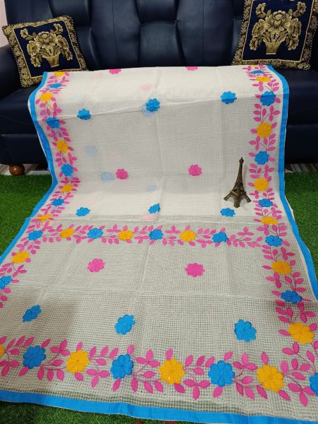 White Flower Design Pure Handloom Resham Kota Saree