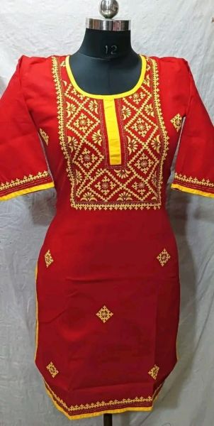 Red Yellow Pure Handloom kurti From Bengal
