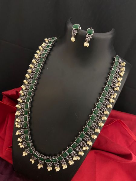 Green Oxidised German Silver Polished Jewellery