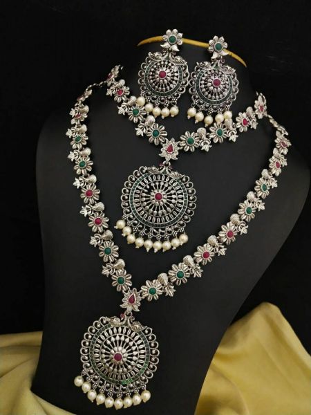 Purple Green Oxidized German Silver Jewellery