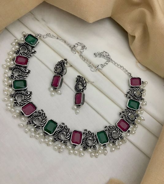Purple Green Oxidized German Silver Jewellery