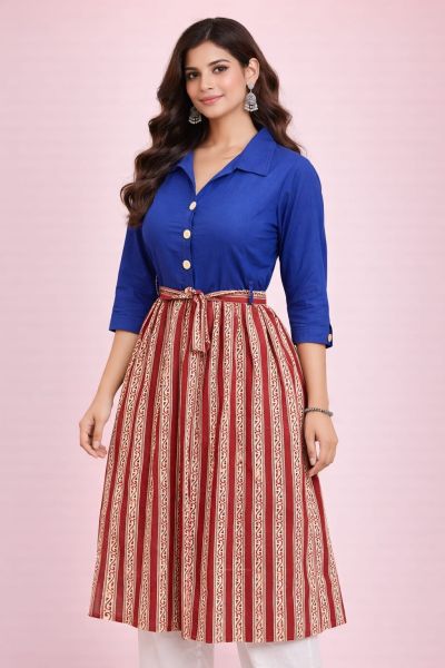 Stylish Bengal Cotton Hand Block Printed Kurti for Women Featuring Artistic Motifs and Soft Texture