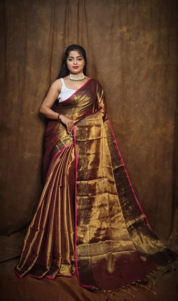 Golden Tissue Handloom Cotton Saree From Bengal