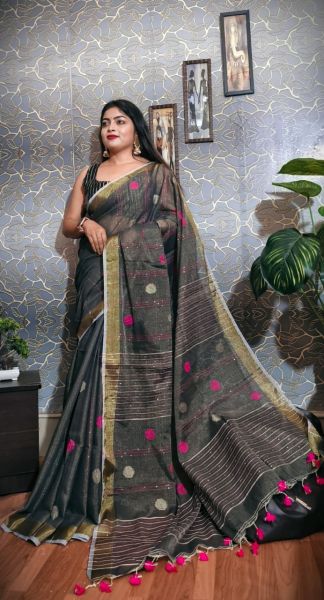 Black Cat Pure Handloom Tissue Saree