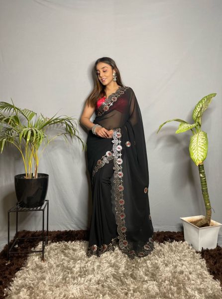 Black Gota Work Embroidery Georgette Saree