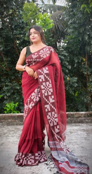 Redwood Pure Handloom Linen By Linen Box Design Saree
