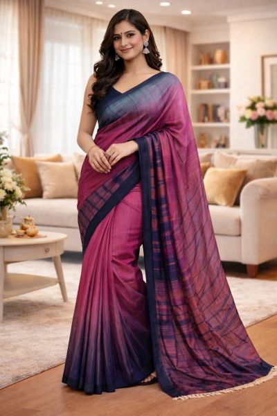 Pink Ikkat Silk Cotton Pure Handloom Saree From Bengal