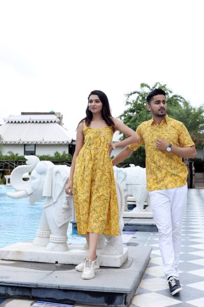 Yellow Traditional Bagru Hand Block Printed Cotton One Piece Combo