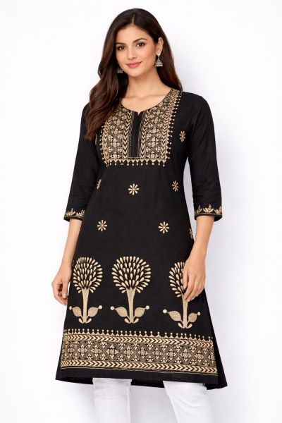 Black Pure Handloom Kantha Kurti From Bengal