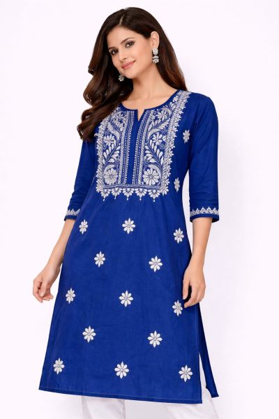 Blue Pure Handloom Kantha Kurti From Bengal