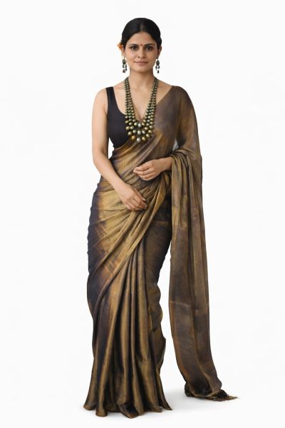 Brown Artisanal Bengal Pure Handwoven Tissue Cotton Saree