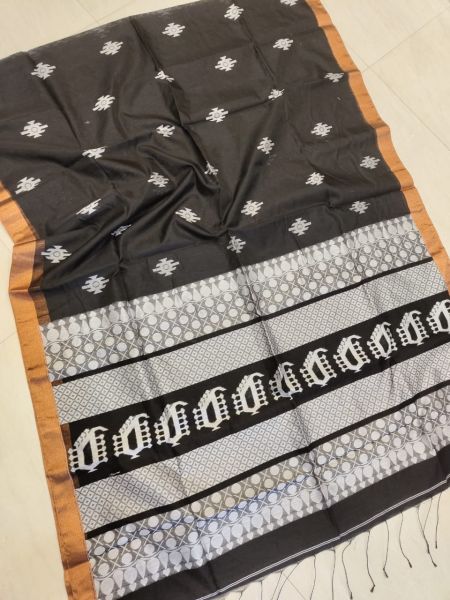 Black Butta Design Pure Handloom Silk Cotton Saree