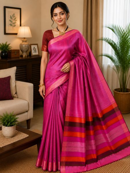 Pink Exclusive Pure Handloom Dupion Silk Saree for Women