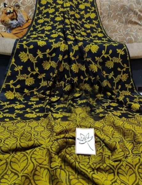 Black And Yellow Linen by Linen Organic Saree From Bengal