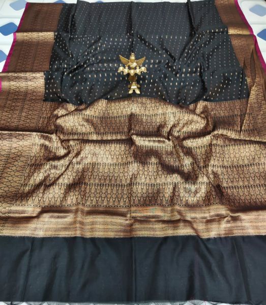 Black Butta Soft Silk Saree From Bengal