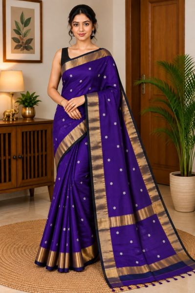 Voilet Pure Handloom Maheshwari Silk Cotton Saree From Bengal