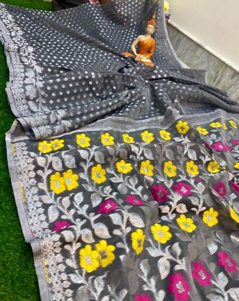 Black Dhakai Jamdani cotton Saree