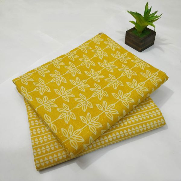 Light Yellow Hand Block Printed Cotton Kurti And Pant