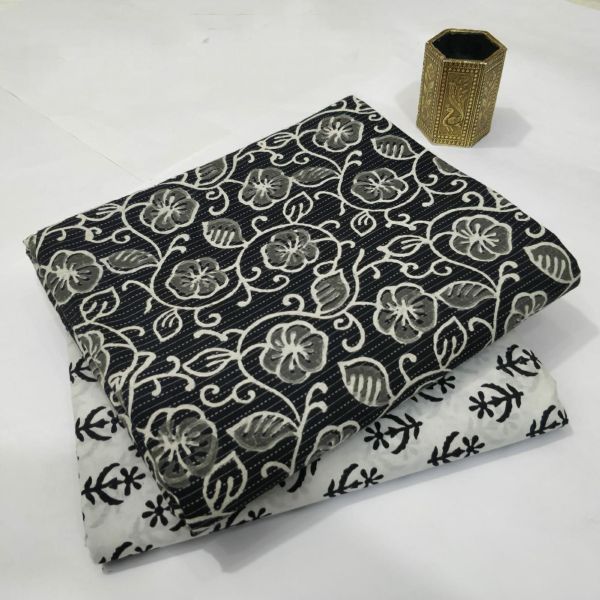 Black White Hand Block Printed Cotton Kurti And Pant