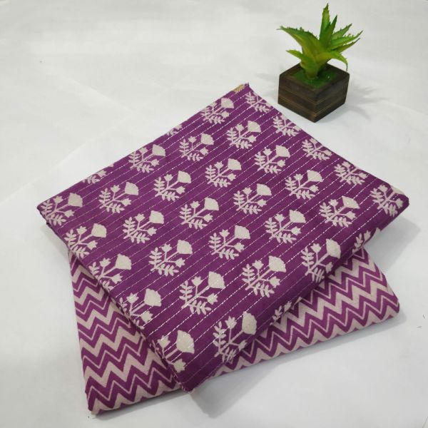 Purple White Hand Block Printed Cotton Kurti And Pant