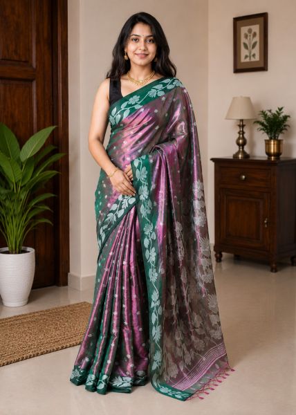Light Lavender Pure Handloom Tissue Cotton Saree From Bengal