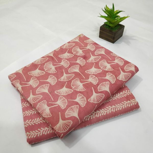 Peach Hand Block Printed Cotton Kurti And Pant