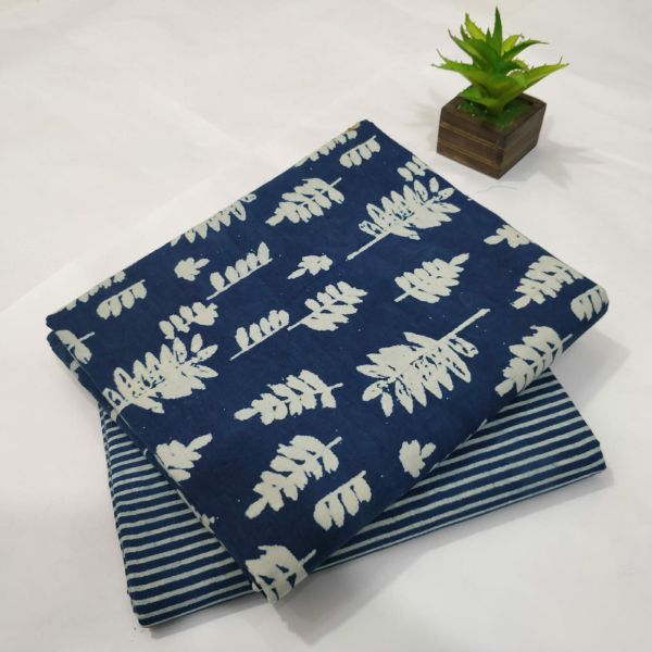 Navy Blue White Hand Block Printed Cotton Kurti And Pant