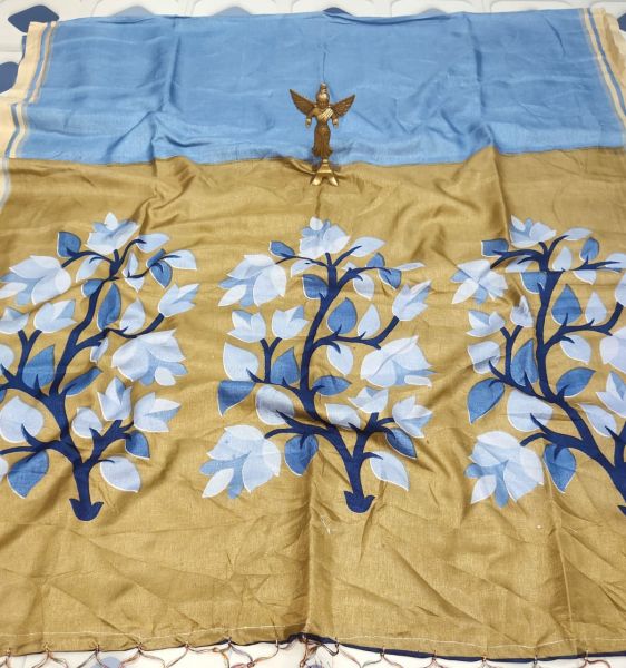 Biscuit Brown Brown Flower Soft Silk Saree From Bengal