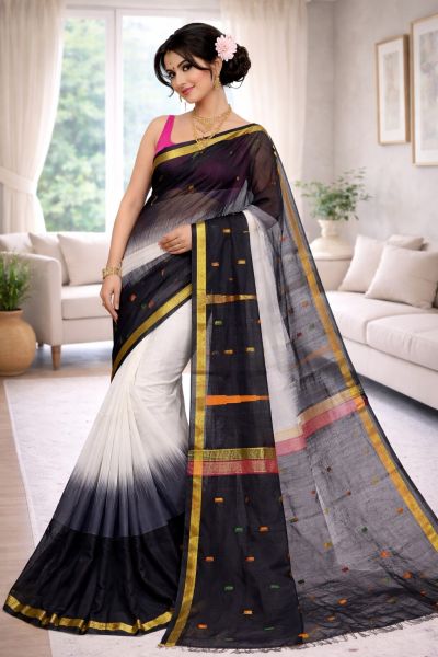 Black Ikkat Pure Handloom Silk Cotton From Bengal