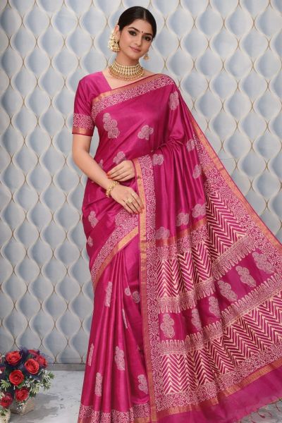 Pink Organic Pure Handloom Beautifully Crafted Katan silk Saree From Bhagalpur