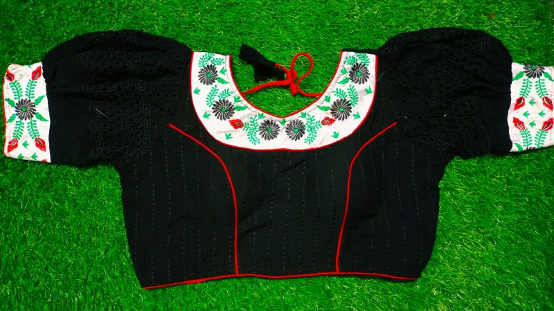 Black Flower Cotton Pad Readymade Blouse