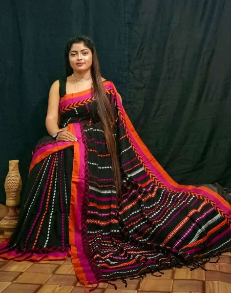 Black Buti Design Pure Handloom Cotton Saree