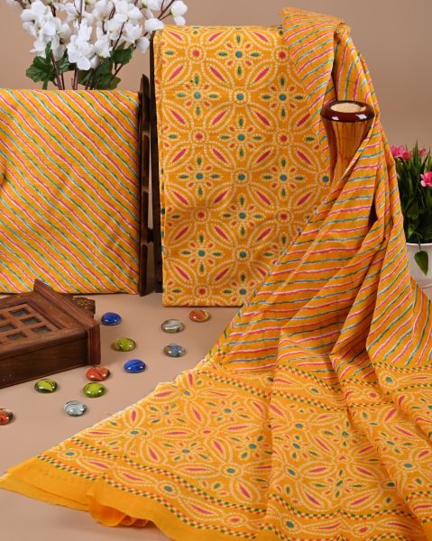 Orange Gold Pure Handloom suit With Cotton Dupatta