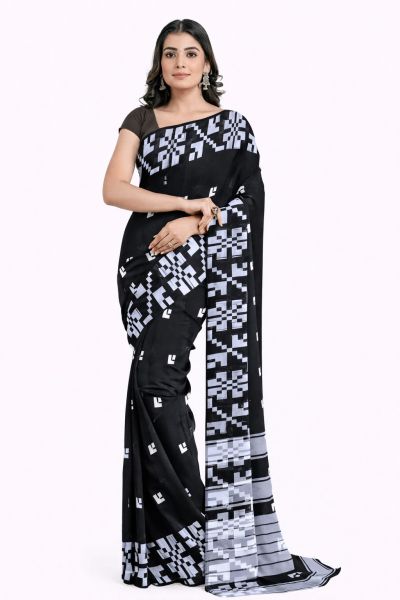 Black Pure Handloom Cotton Saree From Bengal