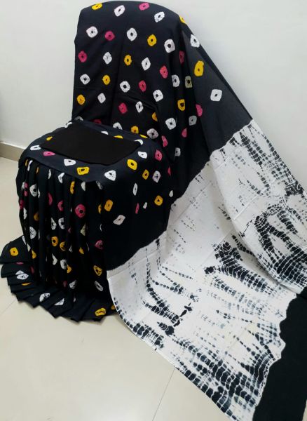 Black And White Hand Block Cotton Mulmul Saree