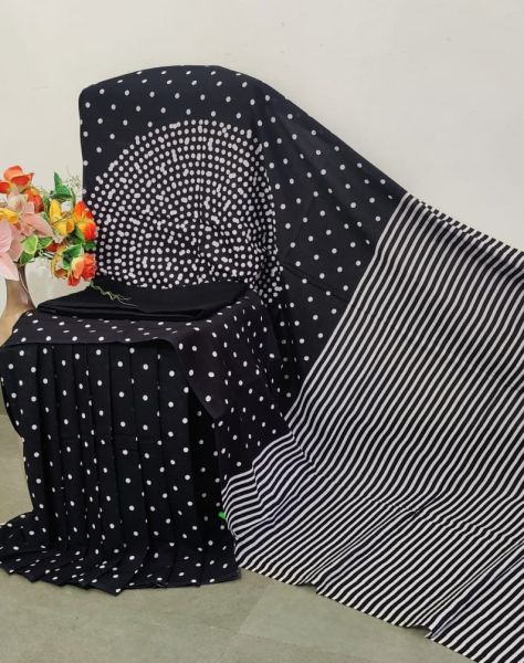 Black Dot Hand Block Cotton Mulmul Saree