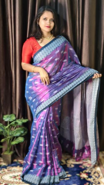 Purple Pure Handloom Tissue Cotton Saree From Bengal