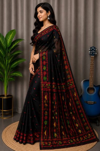 Brown Pure Handloom Dhakai Jamdani Saree From Bengal