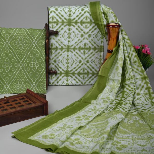Muddy Green Pure Handloom Suit With Cotton Dupatta